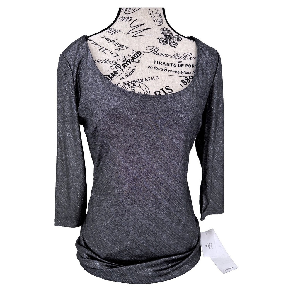 New Maria Bonita Womens Black Sparkle Sheer Back 3/4 Sleeve Ruched Mini Dress M